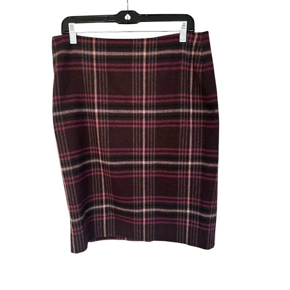 Talbots Mini Pencil Skirt Women Size 10 Purple Plaid Wool Academia Preppy Career